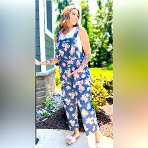 Floral Denim Overalls